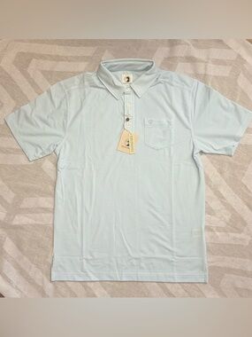 Duck Head Performance Polo Shirt Men Medium Light Blue Striped Stretch Golf NWT